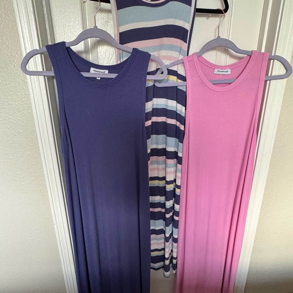Motherhood Navy, Pink & Multicolor Striped Maternity Maxi Dresses